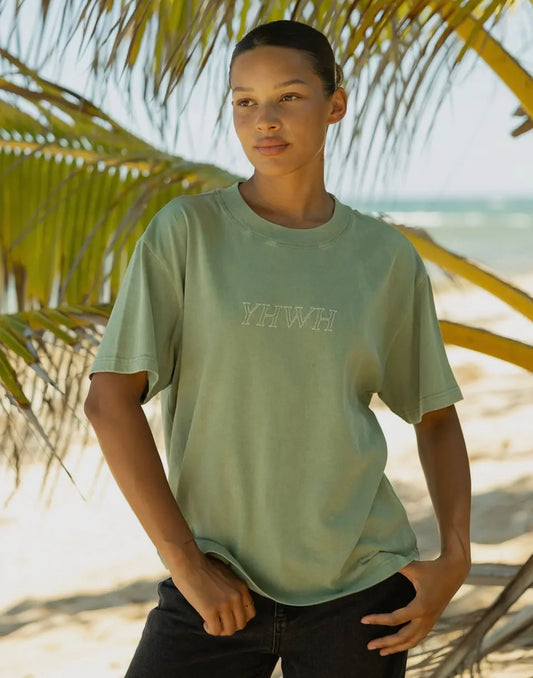 Woman Wearing T shirt with YHWH on it